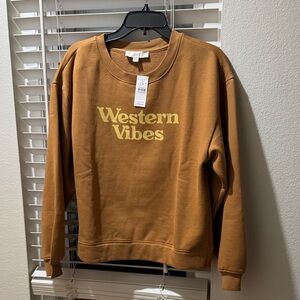 LOFT Western Vibes Tan Crewneck Sweater NWT size small